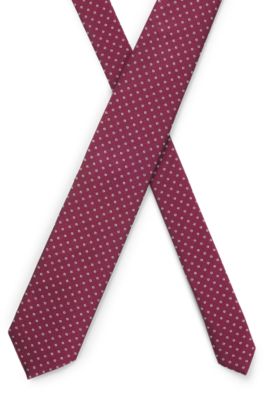 Silk-blend tie with jacquard-woven pattern, Dark pink