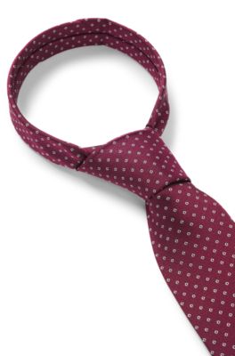 Silk-blend tie with jacquard-woven pattern, Dark pink
