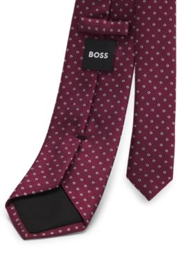 Silk-blend tie with jacquard-woven pattern, Dark pink