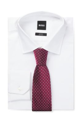 Silk-blend tie with jacquard-woven pattern, Dark pink
