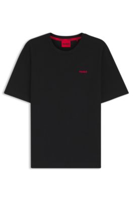 Embroidered-logo pyjama T-shirt in a cotton blend, Black
