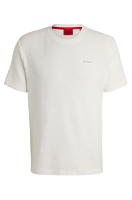 Camiseta de pijama con estructura de rejilla y logo bordado, Blanco