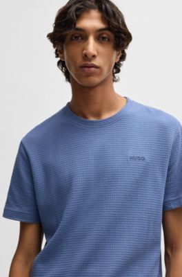 Embroidered-logo pyjama T-shirt in a cotton blend, Light Blue