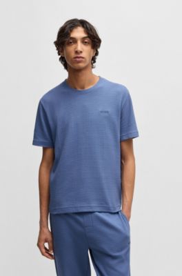 Embroidered-logo pyjama T-shirt in a cotton blend, Light Blue
