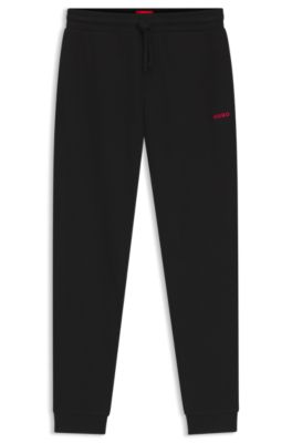 Bas de pyjama en coton m&eacute;lang&eacute; avec logo brod&eacute;, Noir