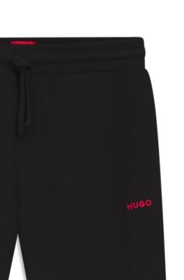 Bas de pyjama en coton m&eacute;lang&eacute; avec logo brod&eacute;, Noir