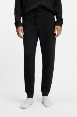 Bas de pyjama en coton m&eacute;lang&eacute; avec logo brod&eacute;, Noir