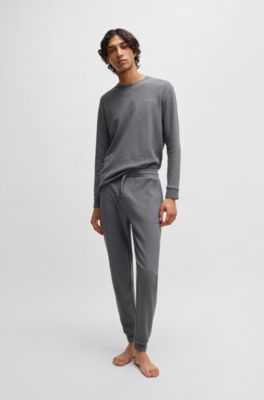 Pantalones de pijama de algod&oacute;n con logo bordado, Gris claro