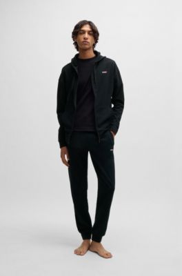 Sudadera con capucha y cremallera en algod&oacute;n con logo de temporada estampado, Negro