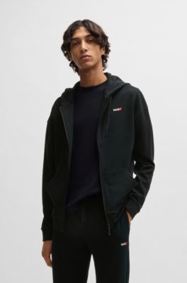 Sudadera con capucha y cremallera en algod&oacute;n con logo de temporada estampado, Negro