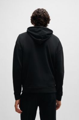 Sudadera con capucha y cremallera en algod&oacute;n con logo de temporada estampado, Negro