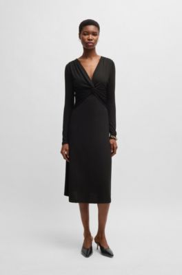 Twist-front dress in stretch crepe, Black