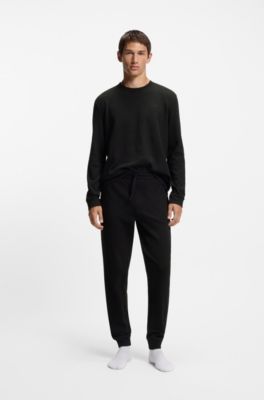 Waffle-structure pyjama T-shirt in a cotton blend, Black
