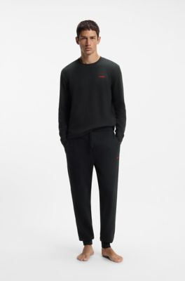 Waffle-jacquard pajama top, Black