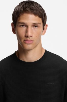 Waffle-structure pyjama T-shirt in a cotton blend, Black