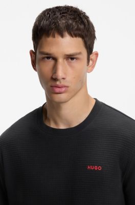Waffle-jacquard pajama top, Black