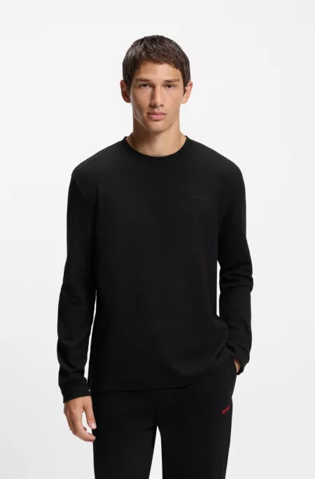 Waffle-structure pyjama T-shirt in a cotton blend