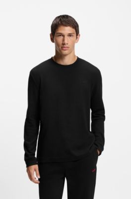 Waffle-structure pyjama T-shirt in a cotton blend, Black