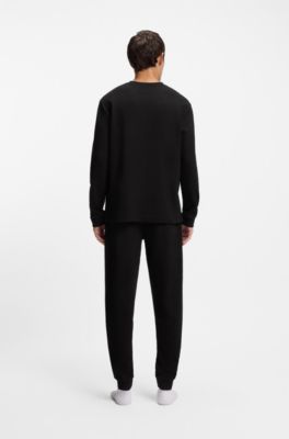 Waffle-structure pyjama T-shirt in a cotton blend, Black