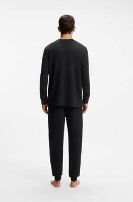 Camiseta de pijama de jacquard con estructura de rejilla, Negro