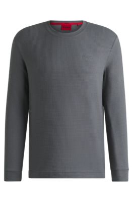 Camiseta de pijama de algod&oacute;n con estructura de rejilla, Gris claro