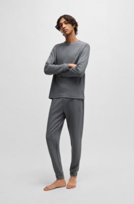 Camiseta de pijama de algod&oacute;n con estructura de rejilla, Gris claro