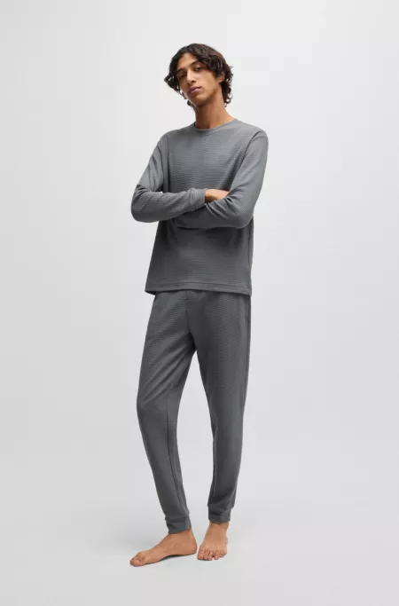 Waffle-structure pyjama T-shirt in a cotton blend