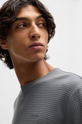 Camiseta de pijama de algod&oacute;n con estructura de rejilla, Gris claro