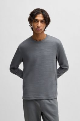 Camiseta de pijama de algod&oacute;n con estructura de rejilla, Gris claro