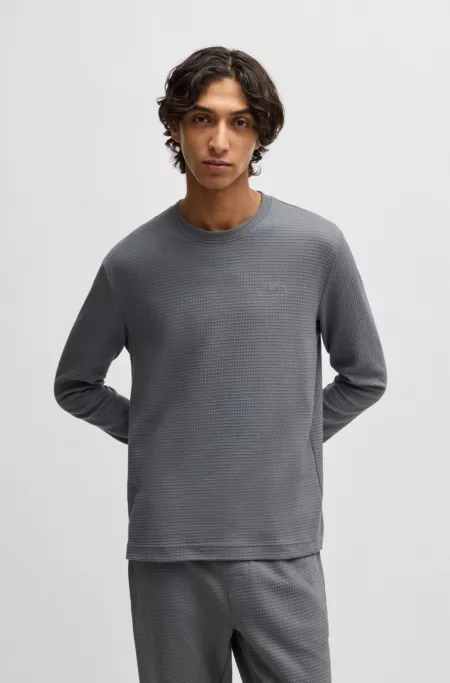 Waffle-structure pyjama T-shirt in a cotton blend