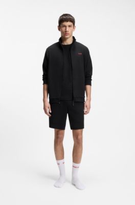 Shorts de pijama con estructura de rejilla y logo bordado, Negro