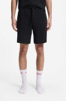 Shorts de pijama con estructura de rejilla y logo bordado, Negro