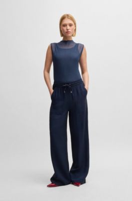 Top plisado sin mangas, Azul oscuro