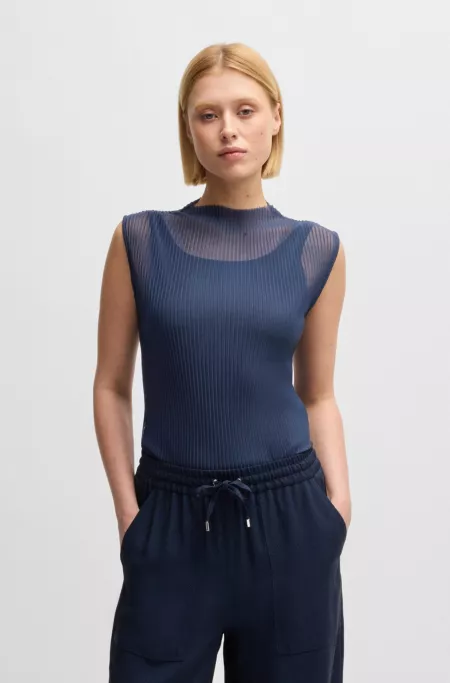Sleeveless plissé-pleated top