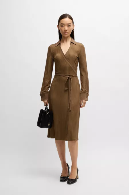 Wrap dress in lustrous ribbed jersey