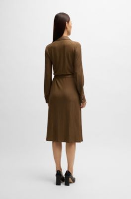 Wrap dress in lustrous ribbed jersey, Light Brown