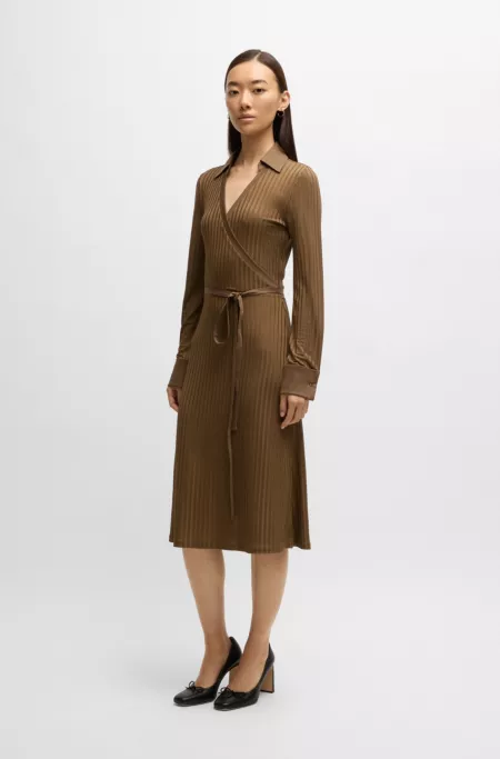 Wrap dress in lustrous ribbed jersey