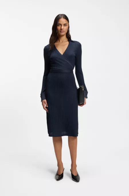 Wrap dress in lustrous ribbed jersey
