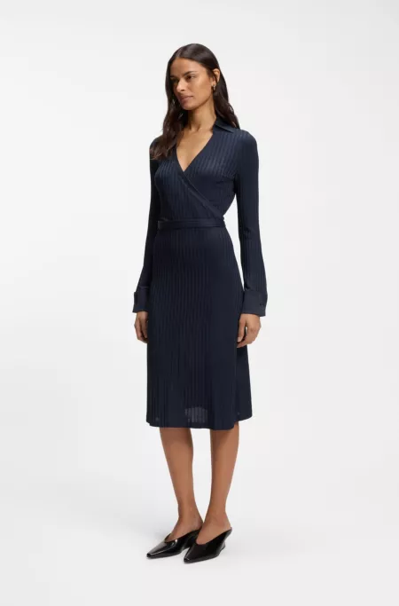 Wrap dress in lustrous ribbed jersey