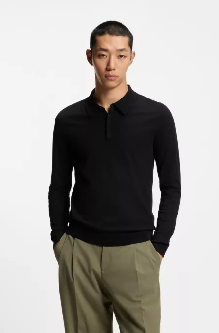 Slim-fit knit polo with reverse logo