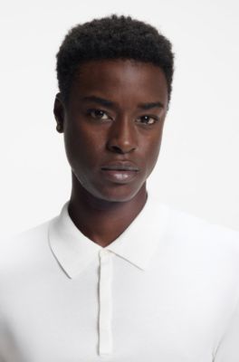 Slim-fit knit polo with reverse logo, White