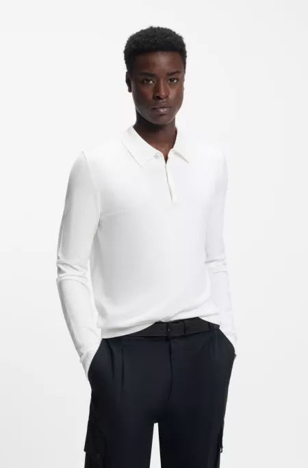 Slim-fit knit polo with reverse logo