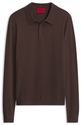 Polo slim fit de punto con logo en la espalda, Marr&oacute;n