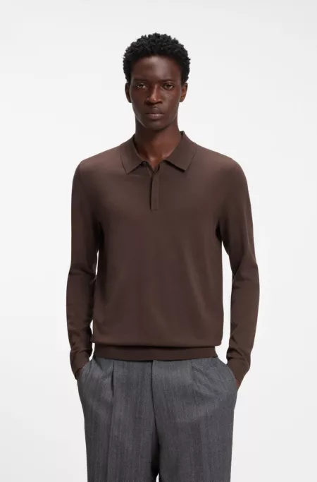 Slim-fit knit polo with reverse logo