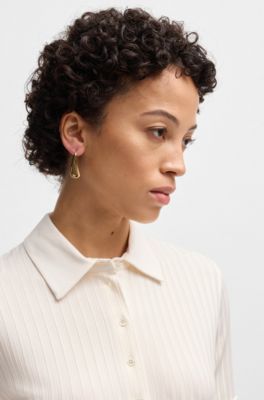 Ribbed polo-collar T-shirt with plain trims, White