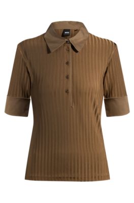 Camiseta de canal&eacute; con cuello de polo y ribetes lisos, Marr&oacute;n claro
