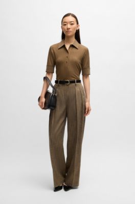 Camiseta de canal&eacute; con cuello de polo y ribetes lisos, Marr&oacute;n claro