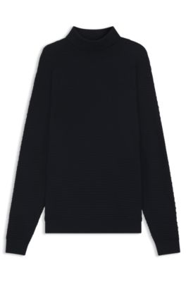 Hugo Boss Structured-knit Rollneck Sweater In Cotton In Dark Blue