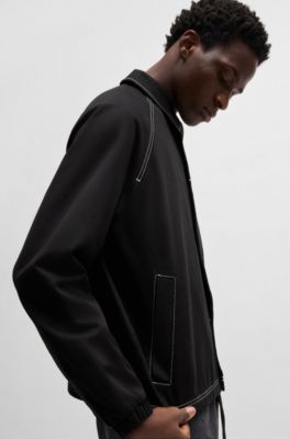 Cotton-twill jacket with chain-stitch logo, Black