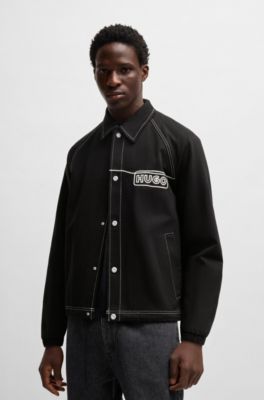Cotton-twill jacket with chain-stitch logo, Black